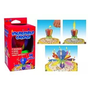 Incredible Candle, Plastic Spins Plays Happy Birthday 14 Candles NIP
